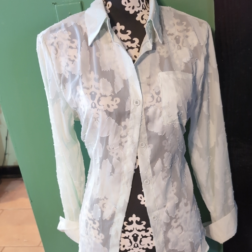 Sheer Floral Button-Up Blouse